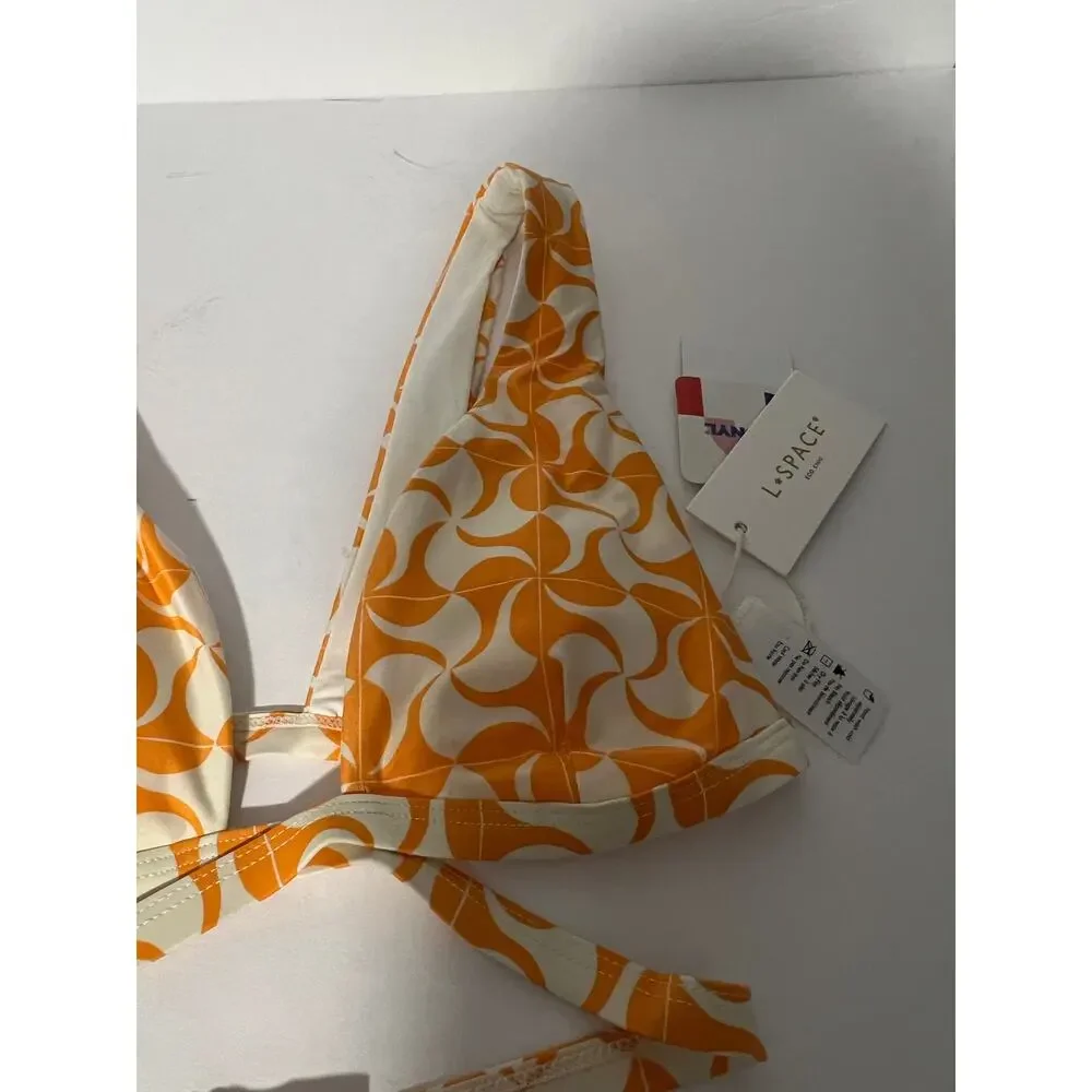 NWT L*Space Women's Avery Wrap-Style Beach Bikini Top Orange Cream Size XS